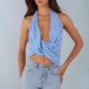 Partes de arriba halter con escote profundo Maraya en estampado de lunares azules