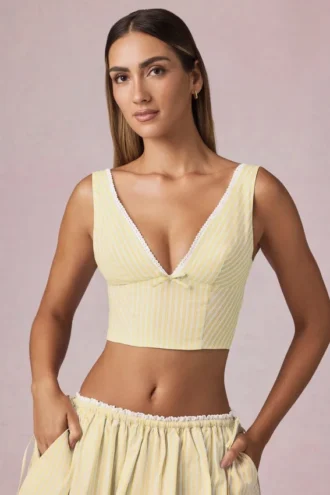 Partes de arriba Magda con detalle de lazo en rayas amarillo limón