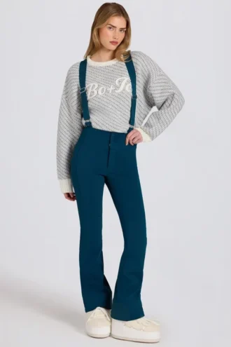 Peto impermeable de talle alto con tirantes en color verde azulado