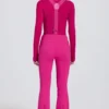 Peto impermeable de talle alto con tirantes en rosa magenta