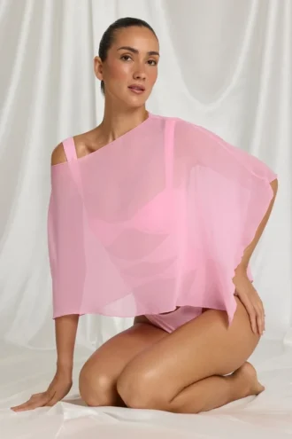 Poncho transparente Zarayah en rosa algodón de azúcar