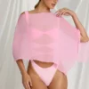 Poncho transparente Zarayah en rosa algodón de azúcar