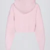 Sudadera con capucha corta de punto suave con cremallera en rosa suave