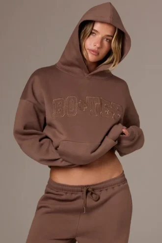 Sudadera con capucha oversize bordada en color cacao