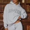 Sudadera con capucha oversize bordada en gris jaspeado