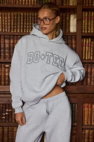 Sudadera con capucha oversize bordada en gris jaspeado
