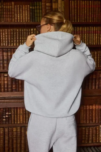 Sudadera con capucha oversize bordada en gris jaspeado