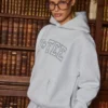 Sudadera con capucha oversize bordada en gris jaspeado
