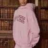 Sudadera con capucha oversize bordada en rosa empolvado