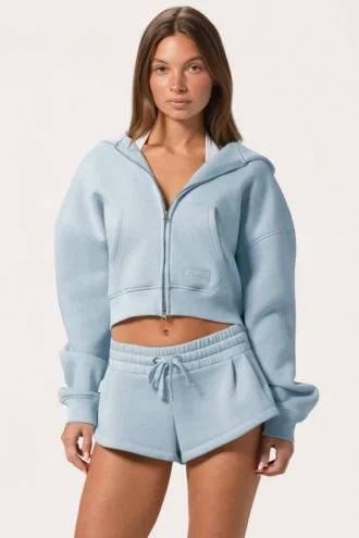 Sudadera con capucha oversize con cremallera en azul claro
