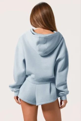 Sudadera con capucha oversize con cremallera en azul claro