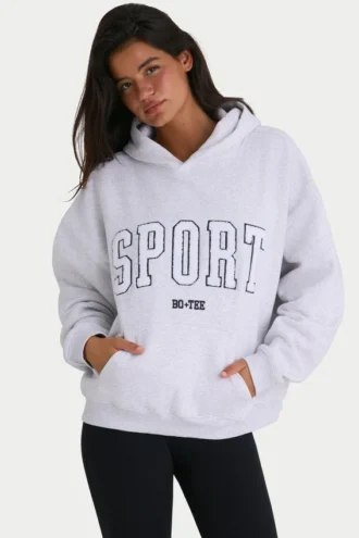 Sudadera con capucha oversize de felpa de algodón suave en gris jaspeado