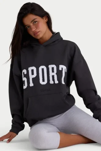 Sudadera con capucha oversize de felpa de algodón suave en negro