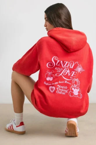 Sudadera con capucha oversize de jersey de algodón suave en rojo