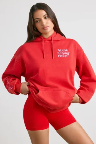 Sudadera con capucha oversize de jersey de algodón suave en rojo
