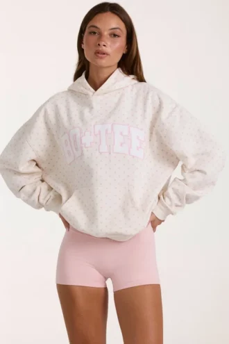 Sudadera con capucha oversize y apliques en color marfil con lunares