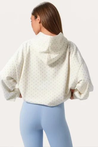 Sudadera con capucha oversize y apliques en color Milk con lunares