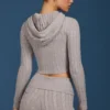 Sudadera con capucha y cremallera de punto trenzado en gris jaspeado
