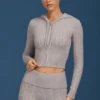 Sudadera con capucha y cremallera de punto trenzado en gris jaspeado