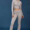 Sudadera con capucha y cremallera de punto trenzado en gris jaspeado