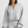 Sudadera con capucha y cremallera TRUE de punto grueso en gris jaspeado