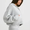 Sudadera con capucha y cremallera TRUE de punto grueso en gris jaspeado