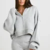 Sudadera con capucha y cremallera TRUE de punto grueso en gris jaspeado