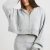 Sudadera con capucha y cremallera TRUE de punto grueso en gris jaspeado