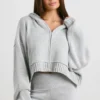 Sudadera con capucha y cremallera TRUE de punto grueso en gris jaspeado