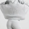 Sudadera con capucha y cremallera TRUE de punto grueso en gris jaspeado