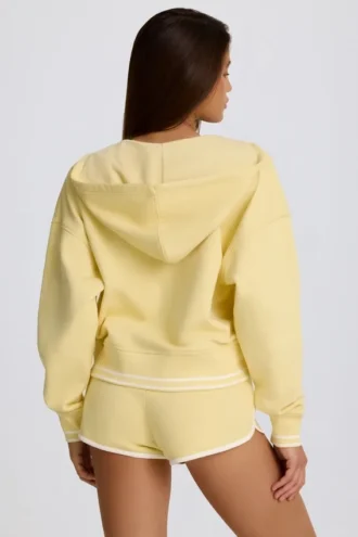 Sudadera con capucha y cuello en V de jersey de algodón en color limón
