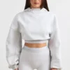 Sudadera corta con capucha de felpa de algodón elástico en gris jaspeado