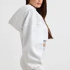 Sudadera corta con capucha de felpa de algodón elástico en gris jaspeado