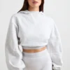 Sudadera corta con capucha de felpa de algodón elástico en gris jaspeado