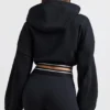 Sudadera corta con capucha de felpa de algodón elástico en negro