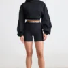 Sudadera corta con capucha de felpa de algodón elástico en negro