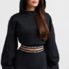 Sudadera corta con capucha de felpa de algodón elástico en negro