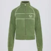 Sudadera corta con cremallera de rizo en verde
