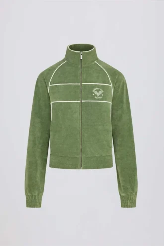 Sudadera corta con cremallera de rizo en verde