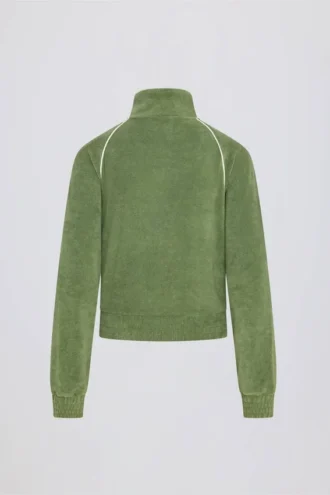 Sudadera corta con cremallera de rizo en verde