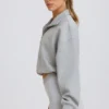 Sudadera corta con cremallera de un cuarto en gris jaspeado