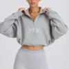 Sudadera corta con cremallera de un cuarto en gris jaspeado