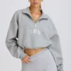 Sudadera corta con cremallera de un cuarto en gris jaspeado