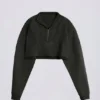 Sudadera corta de jersey de algodón con lavado ácido en color ceniza