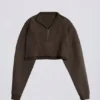 Sudadera corta de jersey de algodón con lavado ácido en marrón