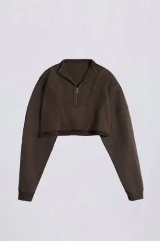 Sudadera corta de jersey de algodón con lavado ácido en marrón