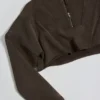 Sudadera corta de jersey de algodón con lavado ácido en marrón