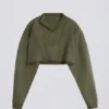 Sudadera corta de jersey de algodón con lavado ácido en verde claro