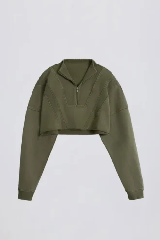 Sudadera corta de jersey de algodón con lavado ácido en verde claro