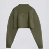 Sudadera corta de jersey de algodón con lavado ácido en verde claro